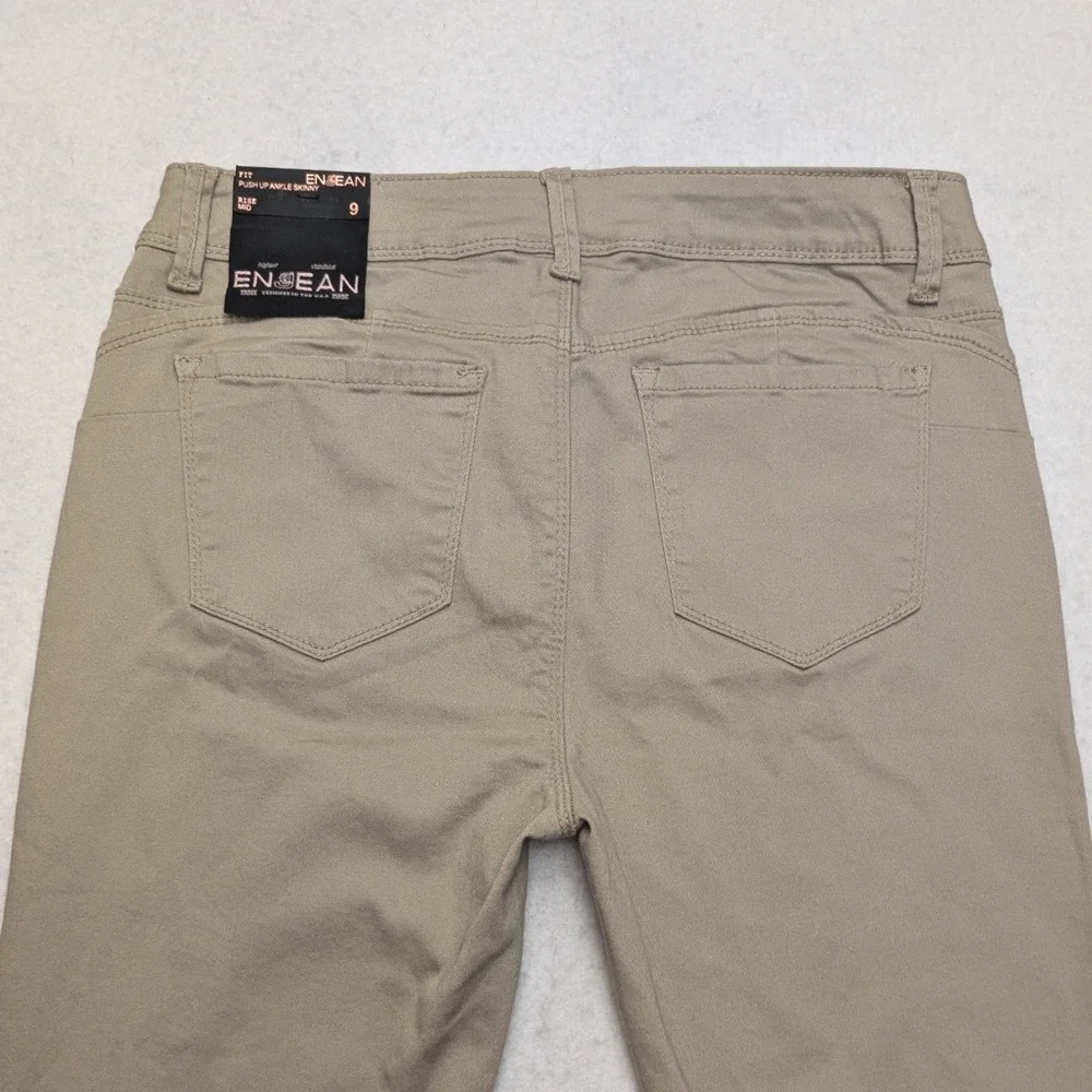 NWT Enjean Push Up Ankle Skinny Pants Womens 9 Khaki Tan Mid Rise Stretch